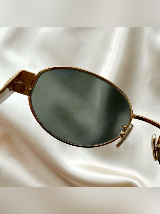 AUTHENTIC CELINE CL40235U OVAL SUNGLASSES – GOLD SHINY WITH GREEN LENSES